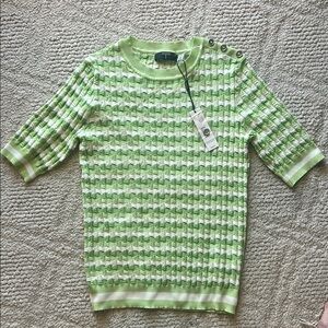 Tahari Green and White Striped Sweater NWT